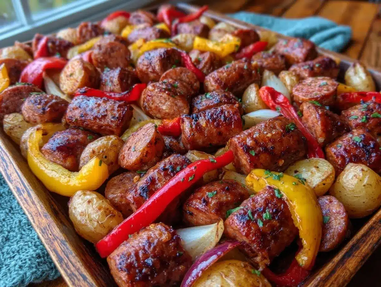 easy crispy sheet pan sausage and peppers preparation steps
