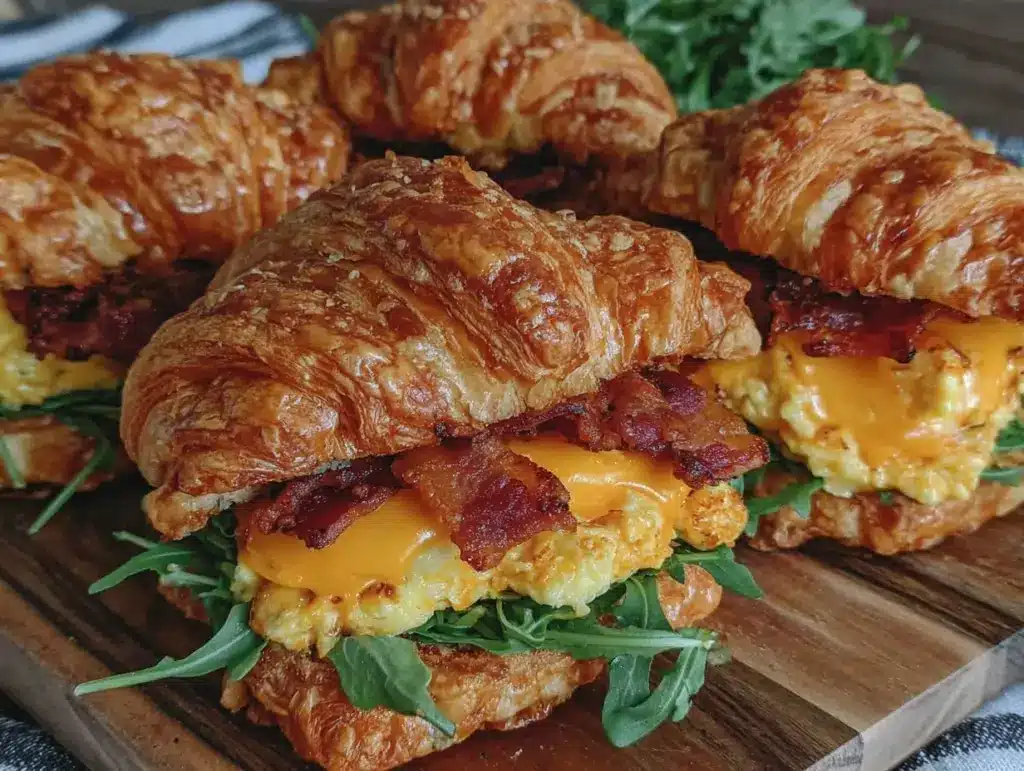 fluffy breakfast croissant sandwiches - featured image