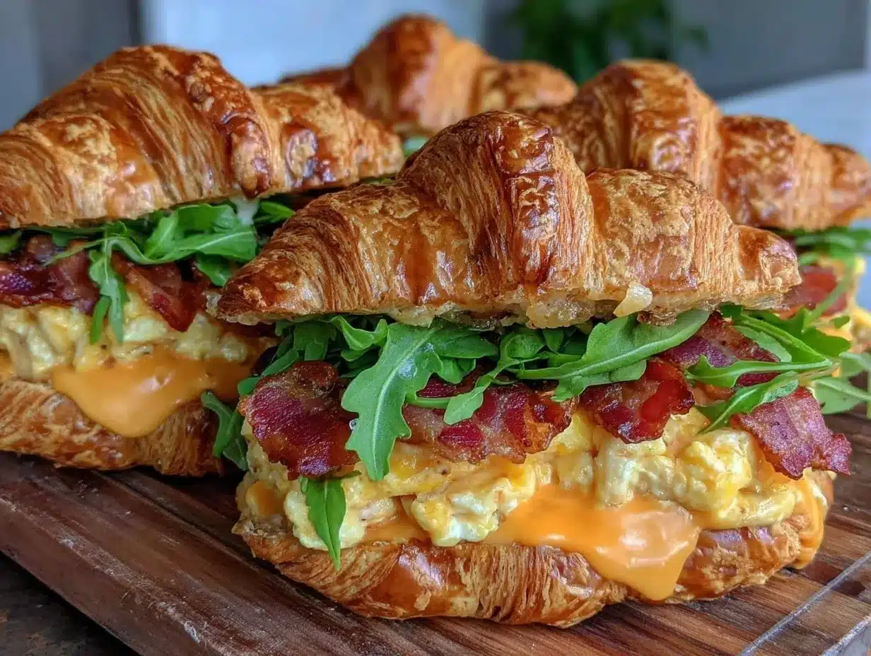 fluffy breakfast croissant sandwiches preparation steps