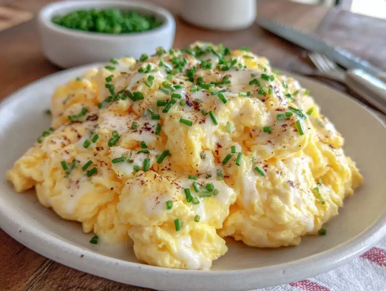 fluffy scrambled eggs with fresh chives preparation steps