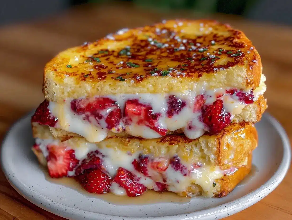 fluffy stuffed strawberry french toast preparation steps