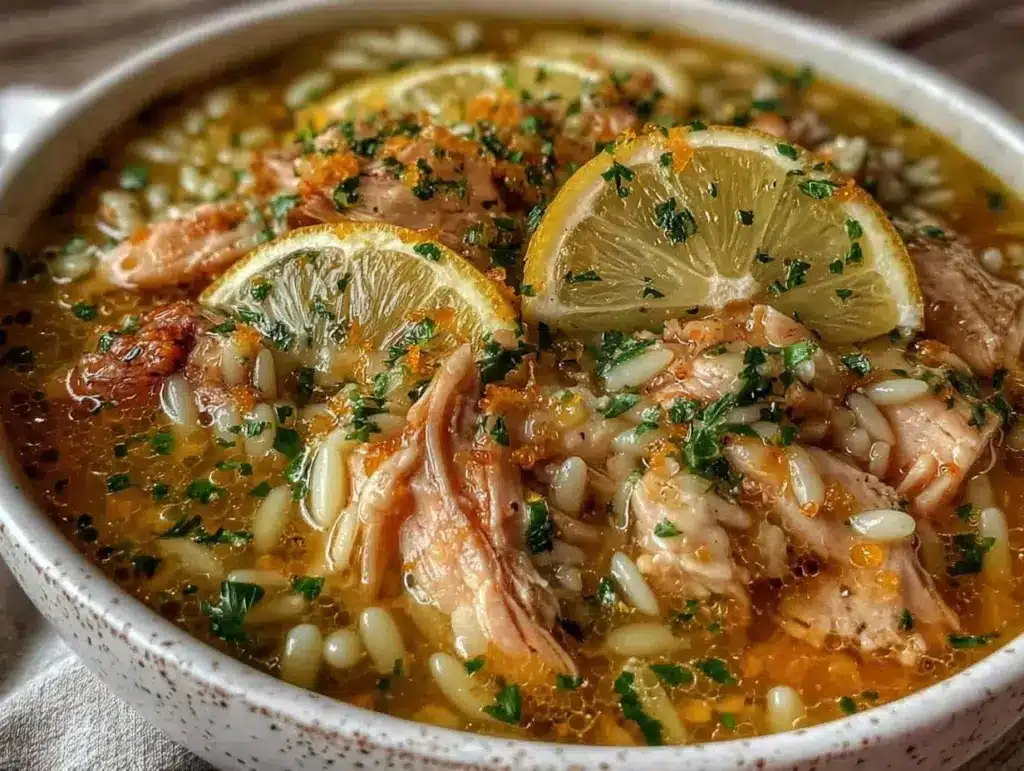 fresh lemon chicken orzo soup - featured image