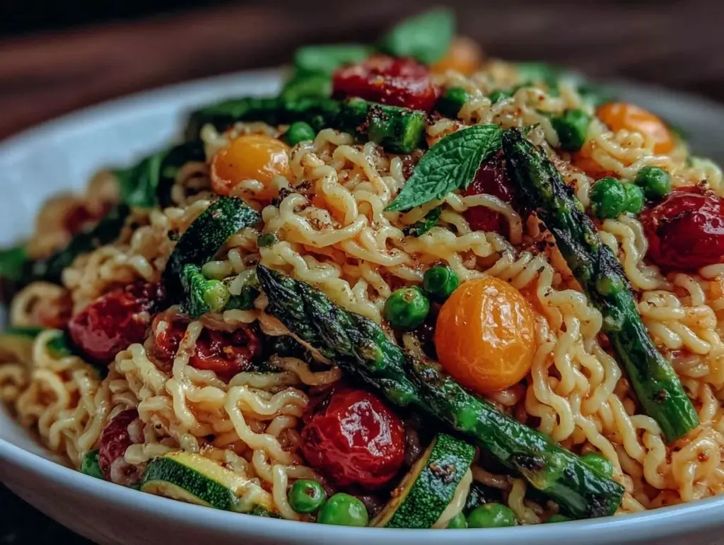 fresh spring pasta primavera with basil - featured image