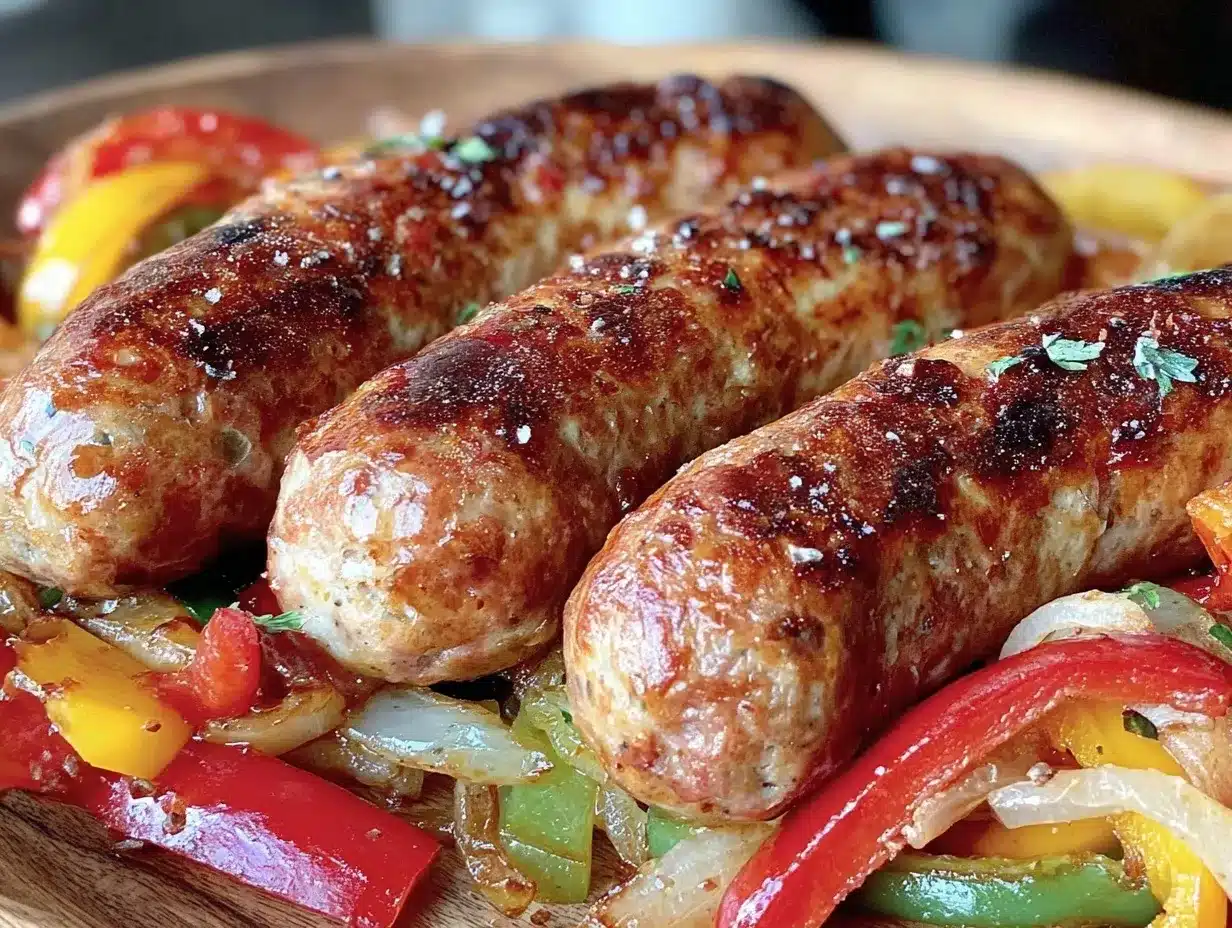 grilled bratwurst with peppers and onions preparation steps