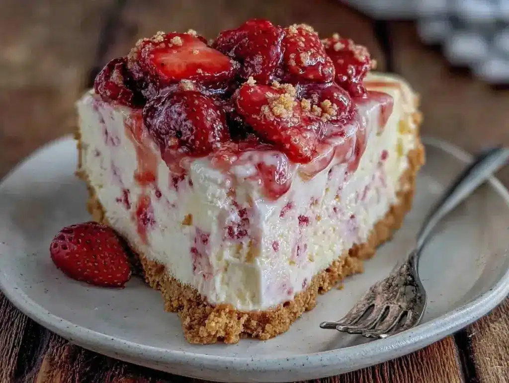 no-bake strawberry cheesecake - featured image