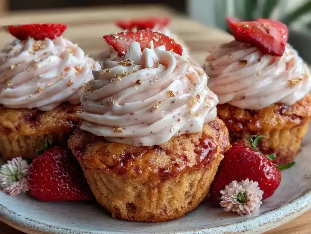 strawberry champagne cupcakes - featured image