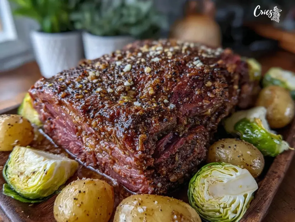 tender crockpot corned beef and cabbage - featured image