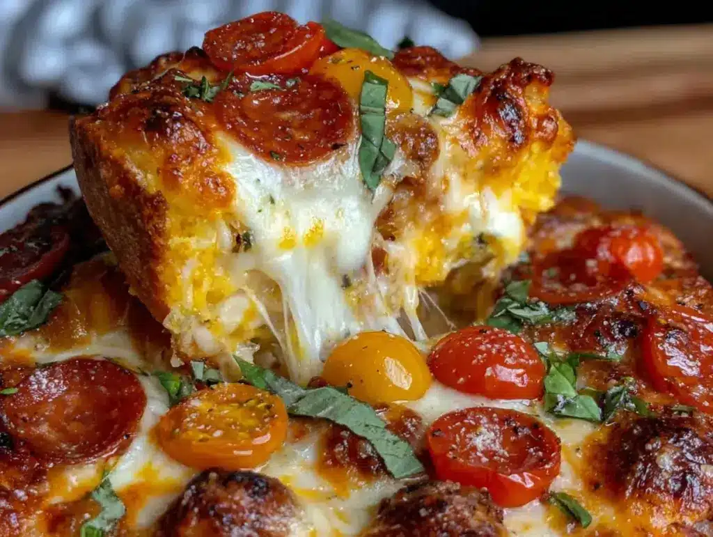 cheesy low-carb pizza casserole - featured image