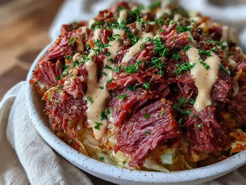 creamy keto corned beef and cabbage recipe - featured image