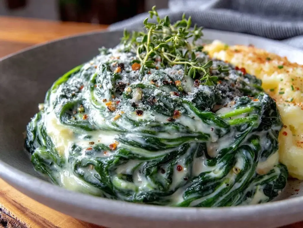 creamy low-carb creamed spinach - featured image