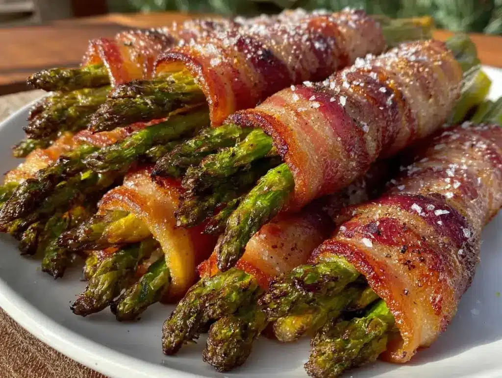 crispy keto bacon-wrapped asparagus - featured image