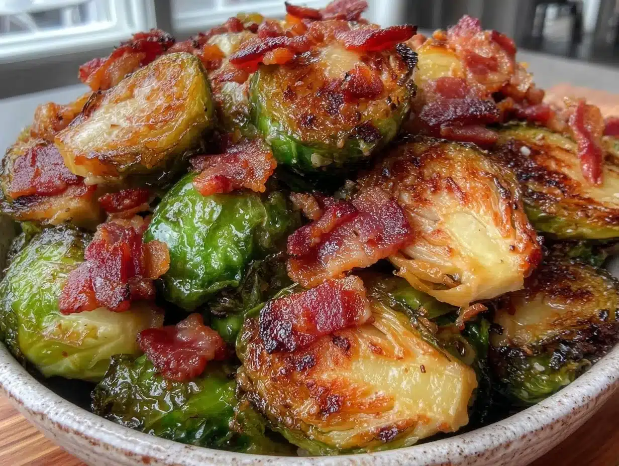crispy keto roasted brussels sprouts with bacon preparation steps