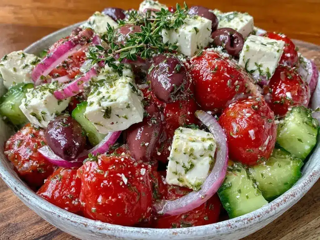 fresh low-carb greek salad with feta - featured image