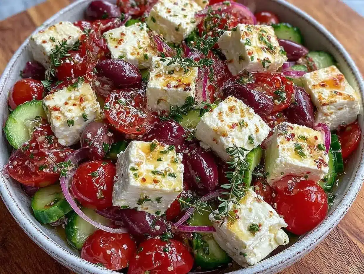 fresh low-carb greek salad with feta preparation steps