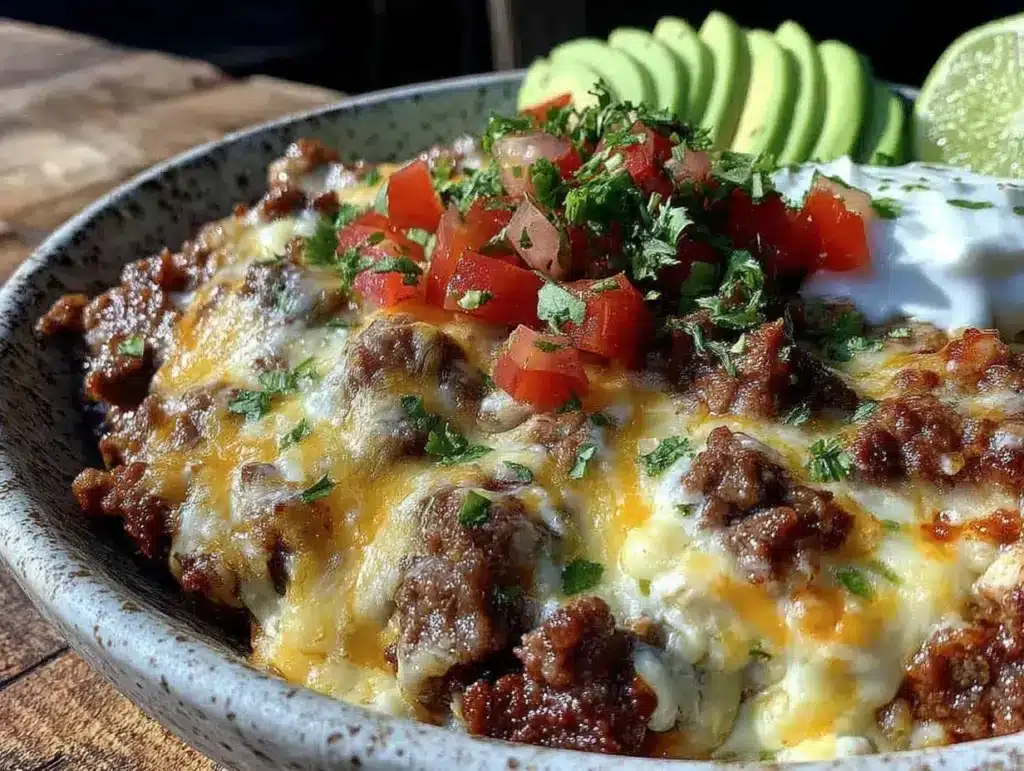 low carb beef and cheese taco bowl - featured image
