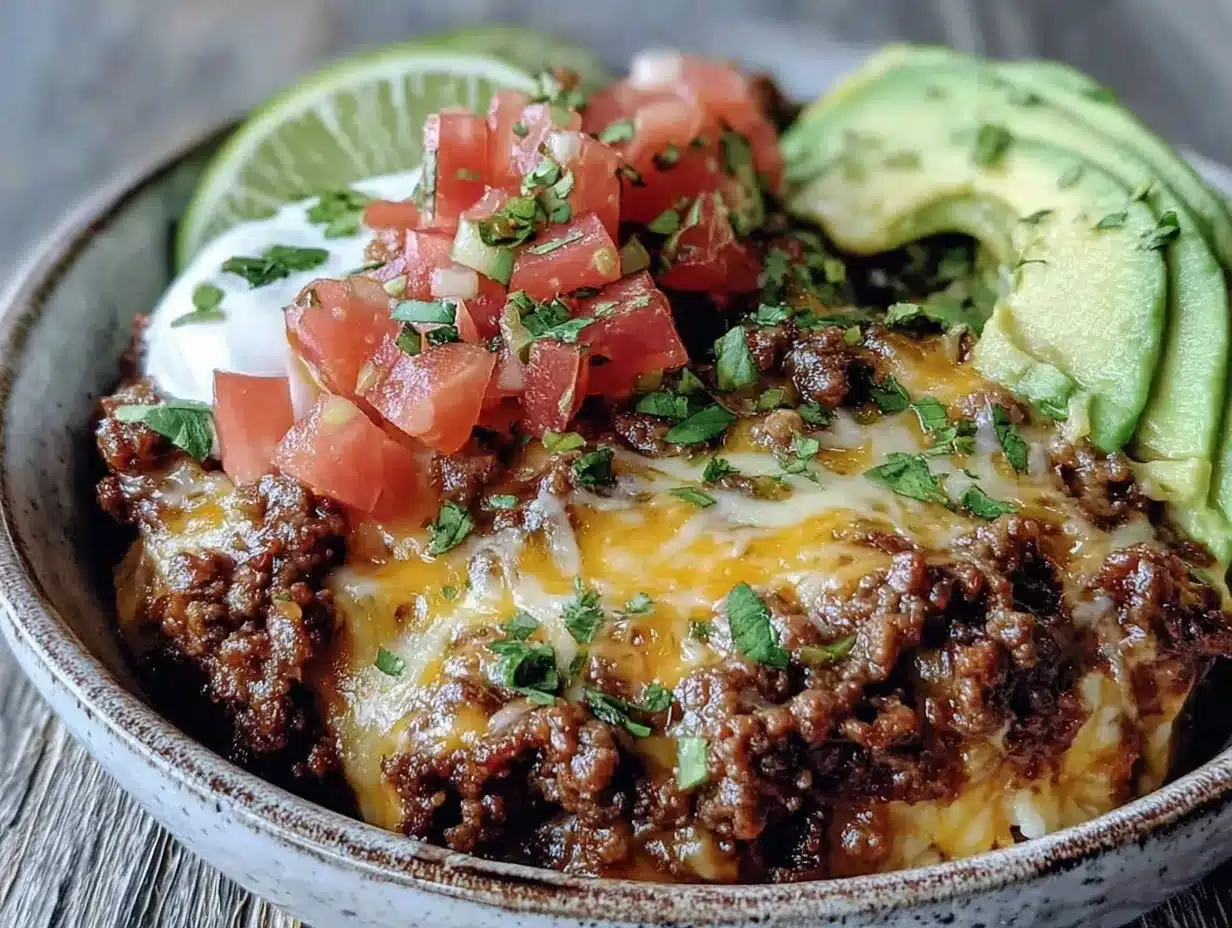 low carb beef and cheese taco bowl preparation steps