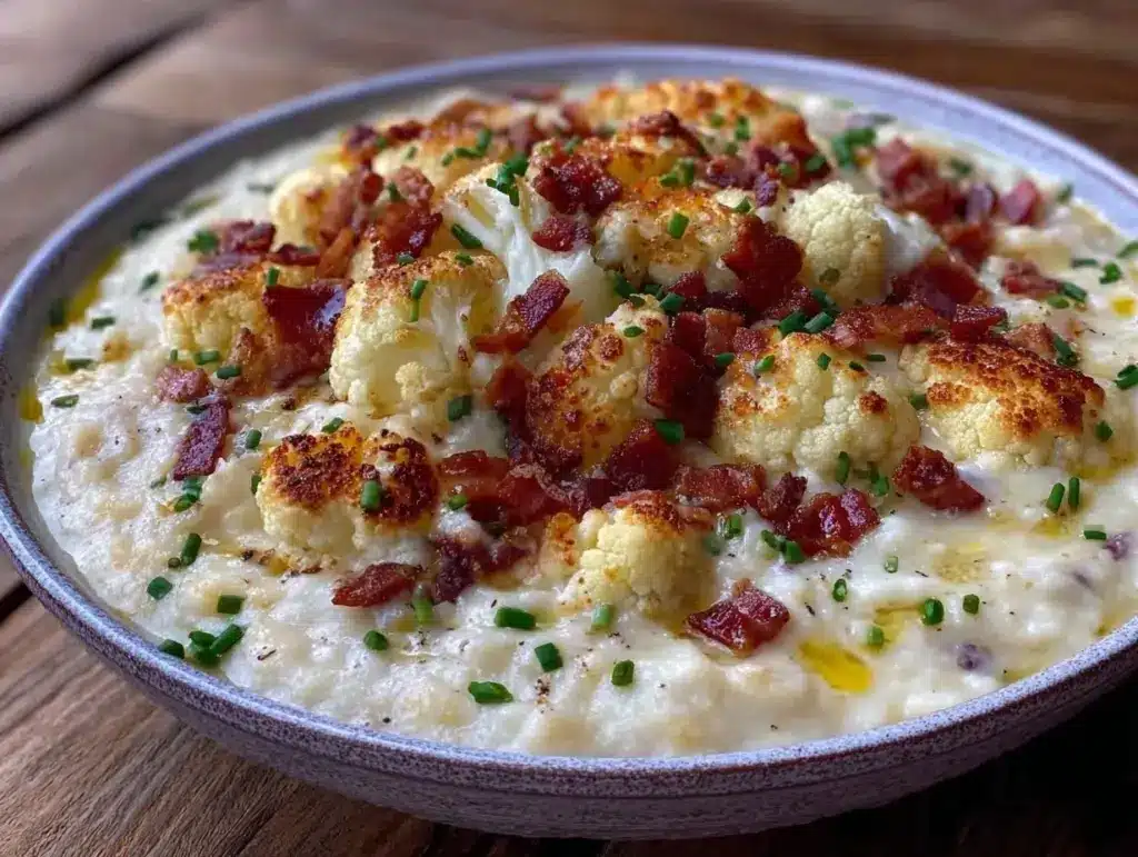 low carb loaded cauliflower soup - featured image