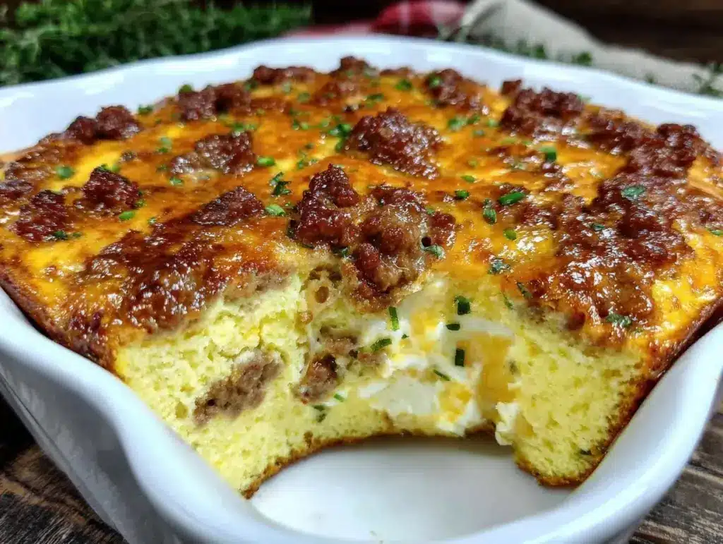low carb sausage and egg breakfast casserole - featured image