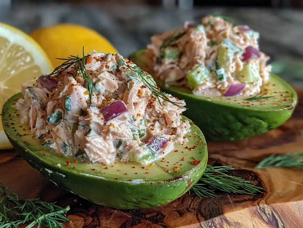 low carb tuna salad stuffed avocados preparation steps