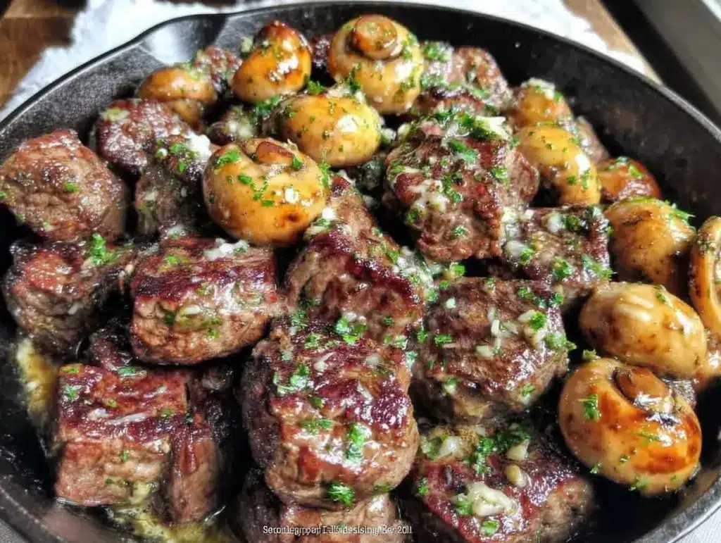 cast iron garlic butter steak bites - featured image