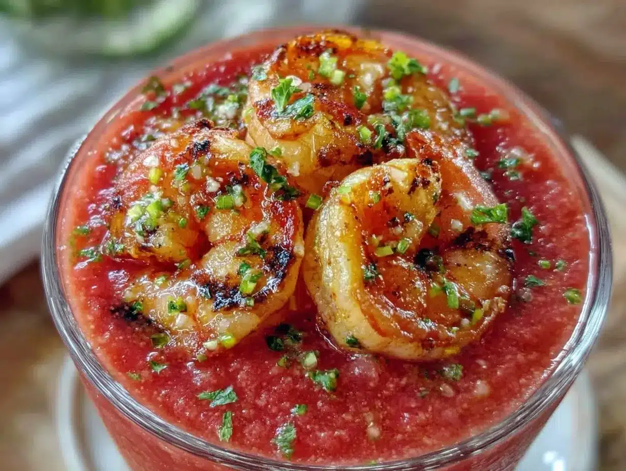 chilled gazpacho with grilled shrimp preparation steps