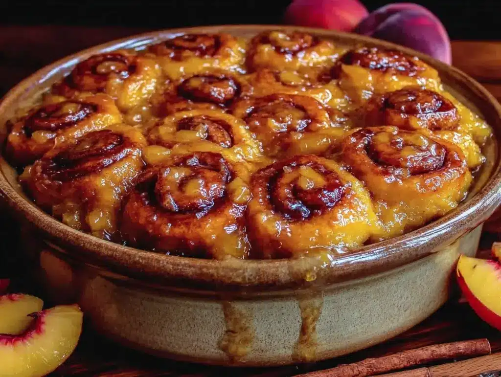 cozy crockpot peach cobbler - featured image