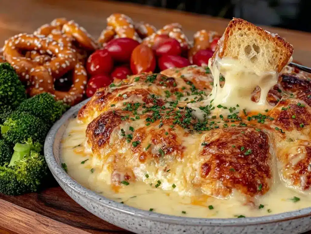 creamy beer and cheddar fondue - featured image