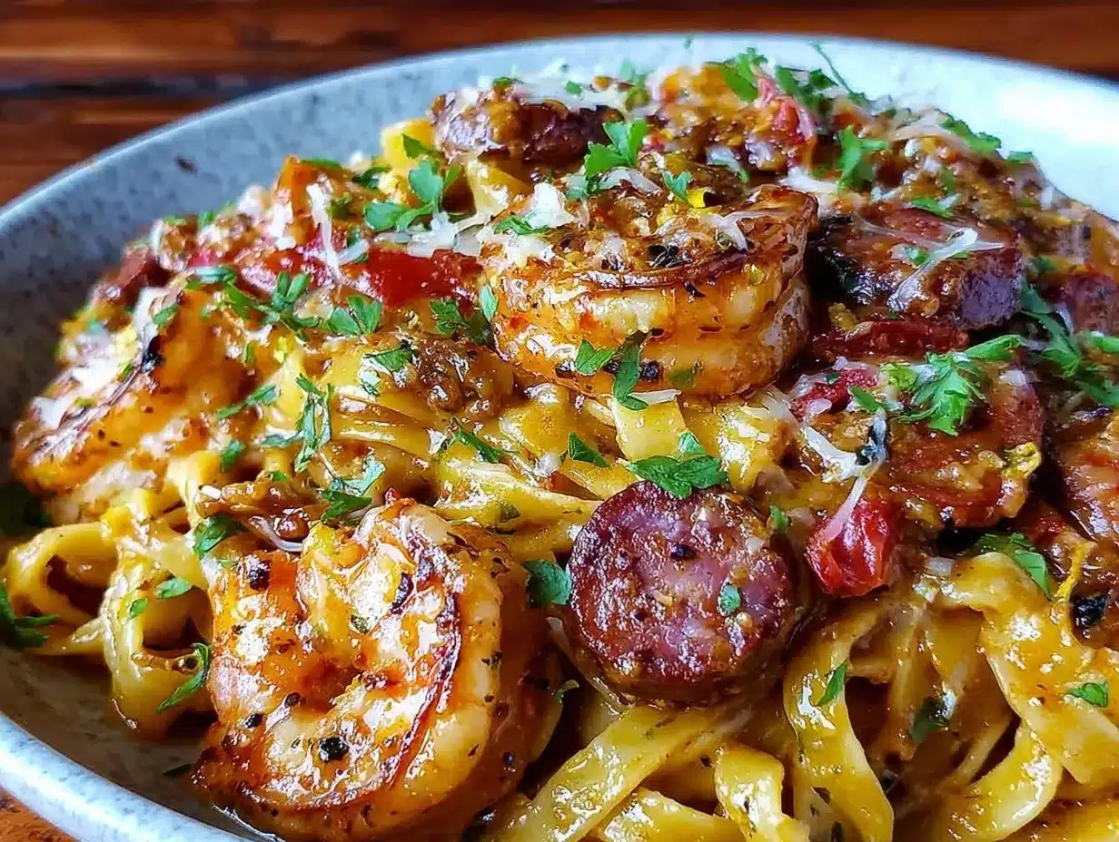 creamy cajun shrimp and sausage pasta preparation steps