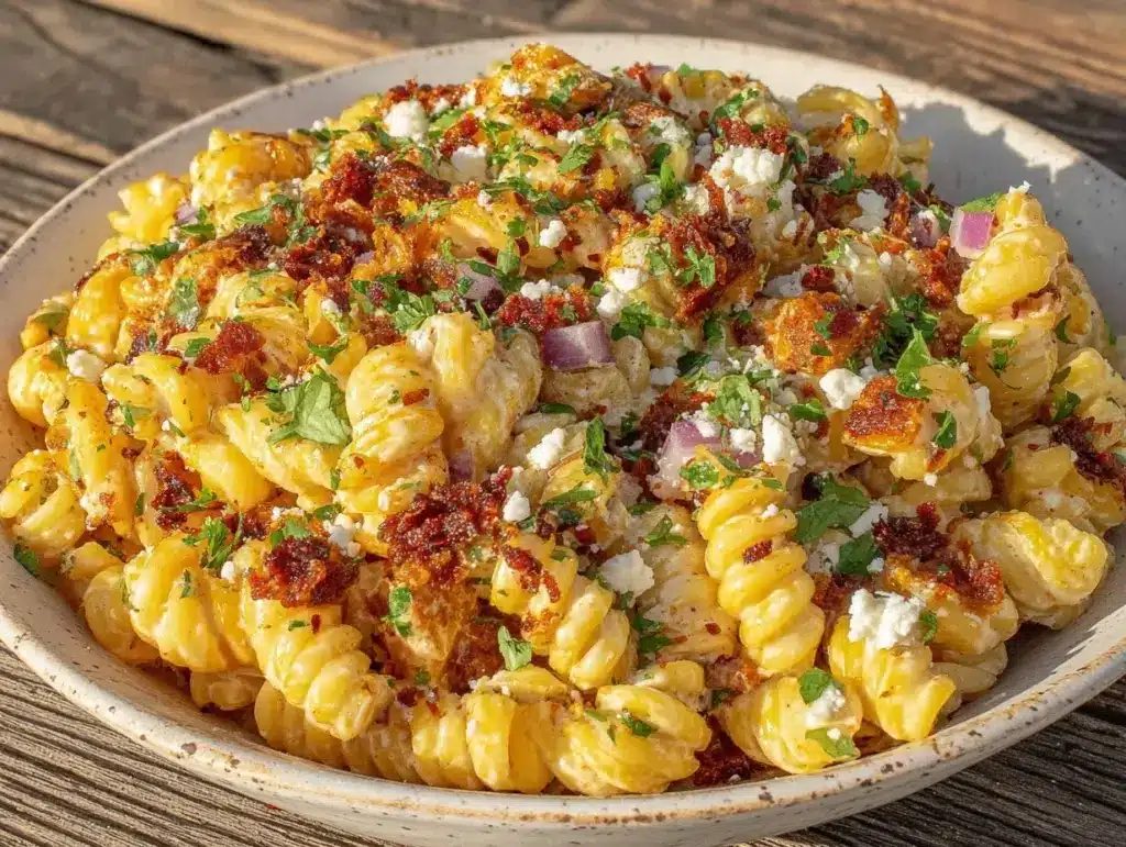 creamy elote-style pasta salad - featured image