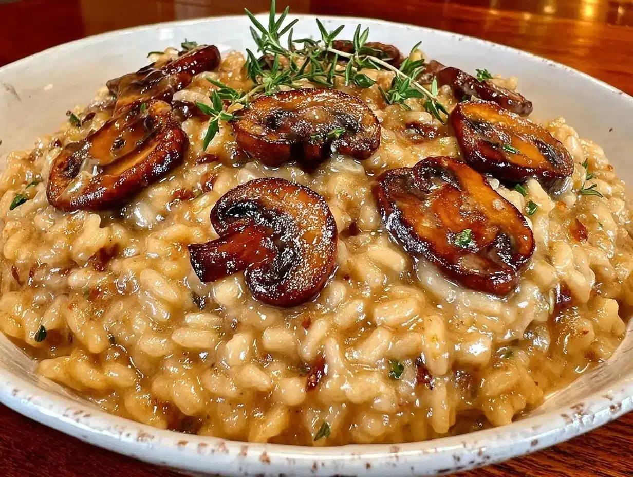 creamy garlic mushroom risotto with thyme preparation steps