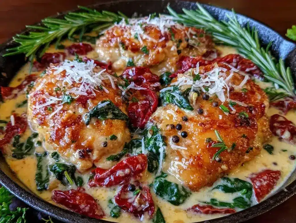 creamy keto tuscan chicken skillet - featured image