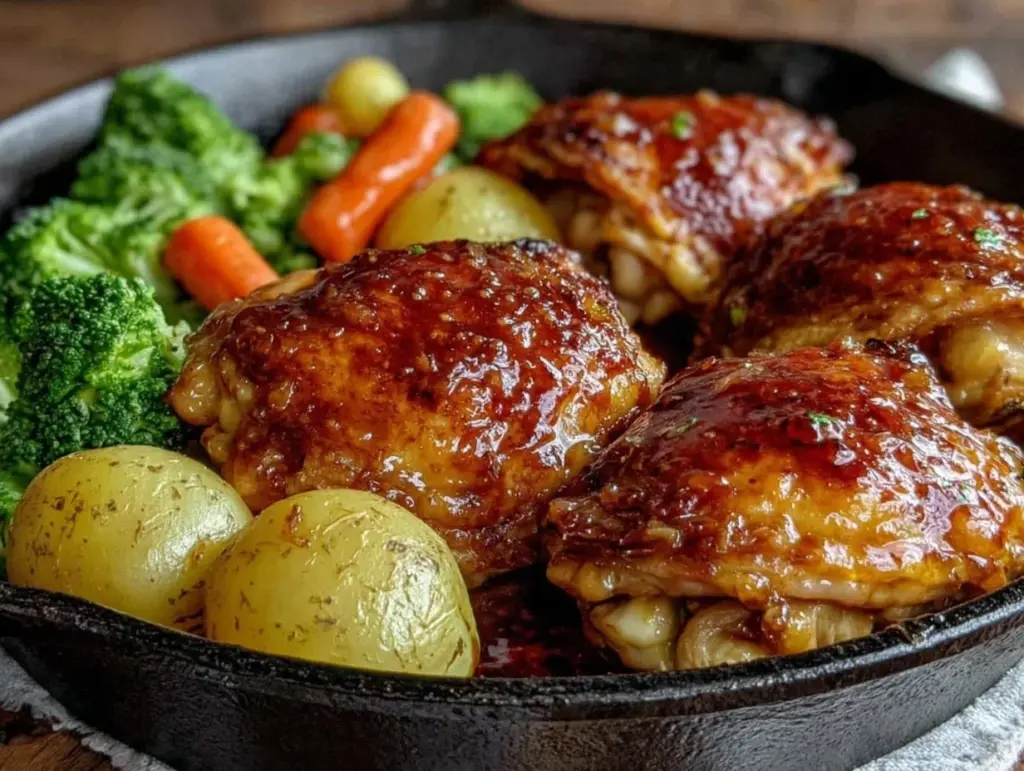 crispy one-pan honey garlic chicken thighs - featured image