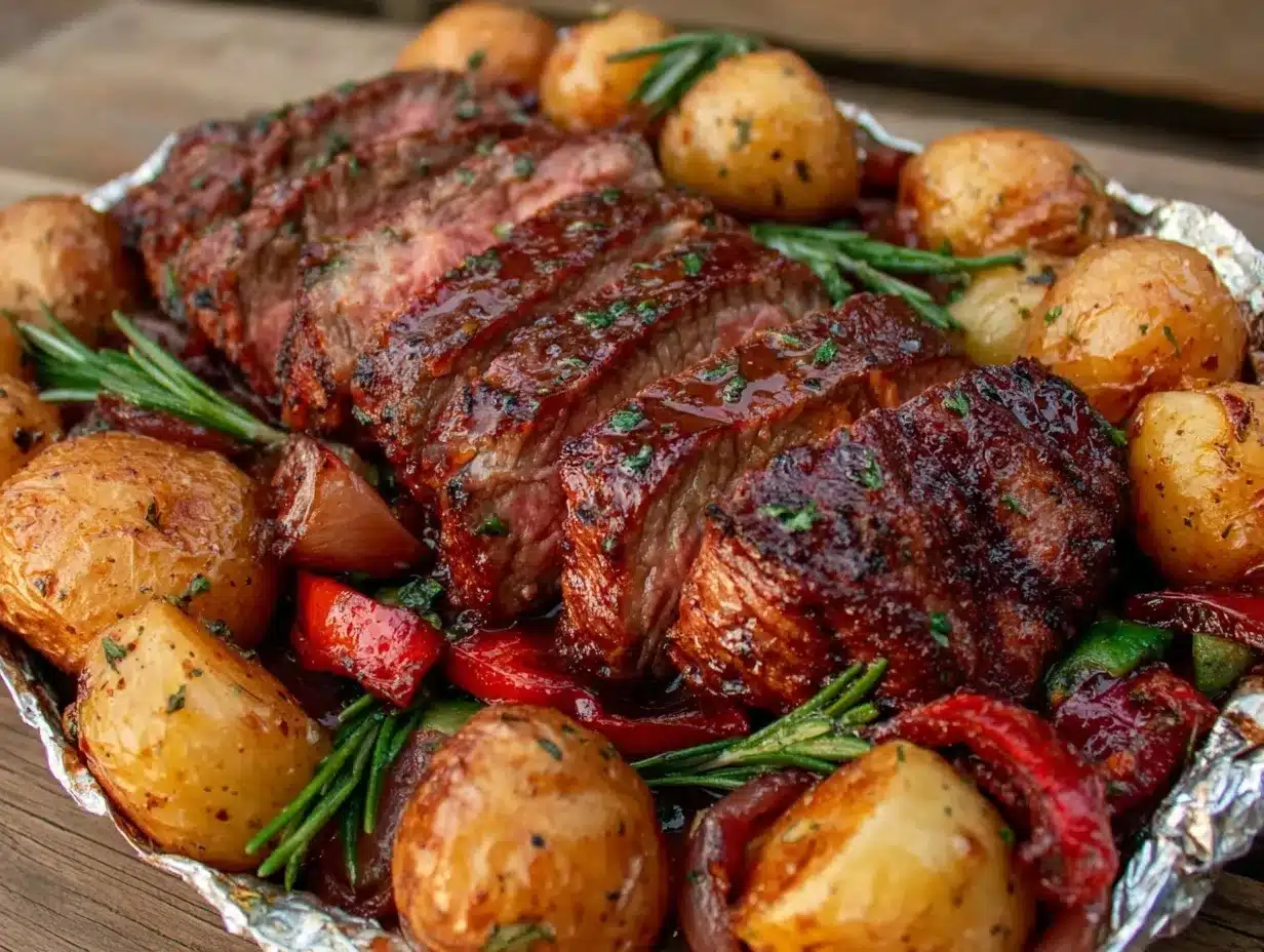 foil packet steak and potato campfire dinner preparation steps
