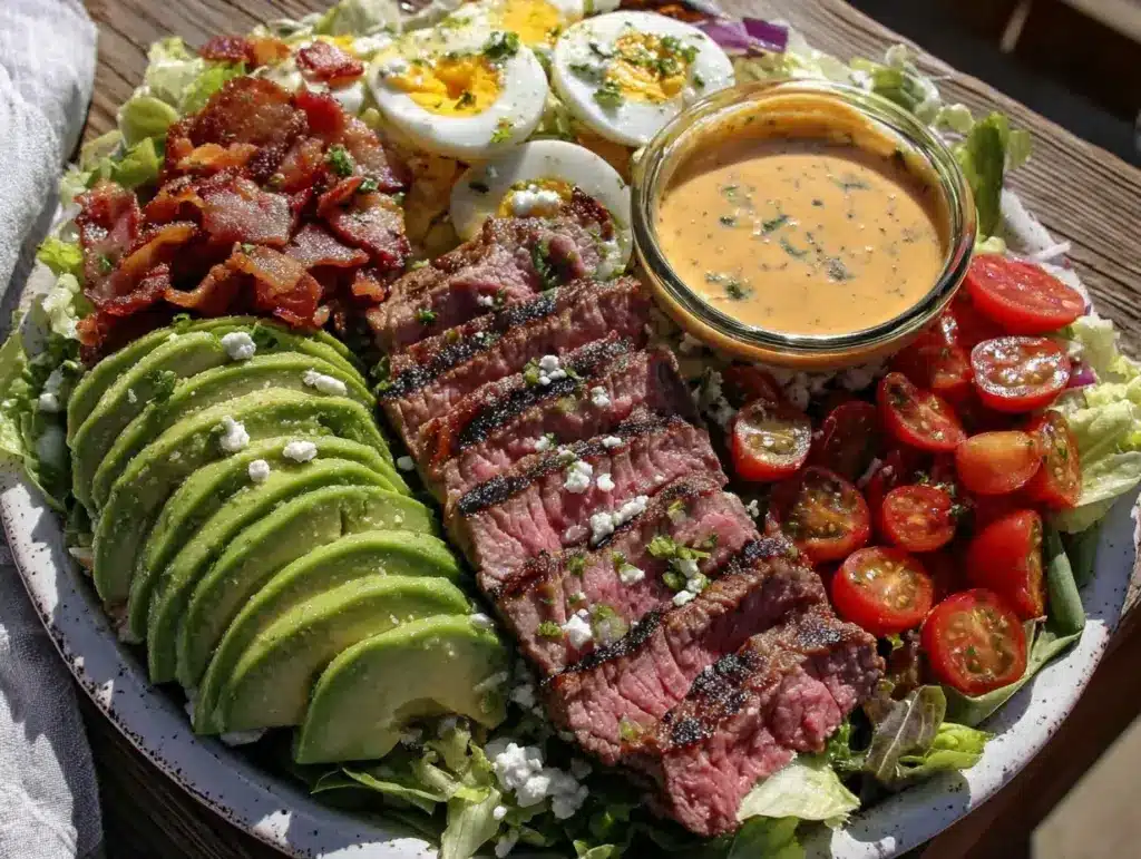 fresh grilled steak and avocado cobb salad - featured image