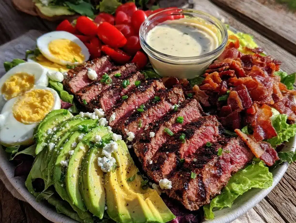 fresh grilled steak and avocado cobb salad preparation steps