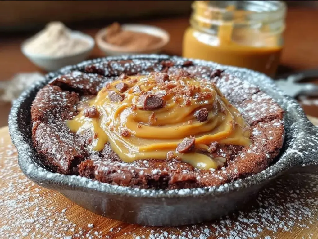 fudgy skillet brownies with peanut butter swirl - featured image