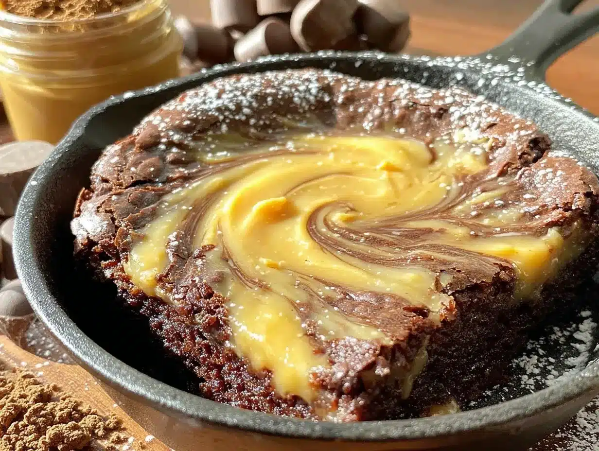 fudgy skillet brownies with peanut butter swirl preparation steps