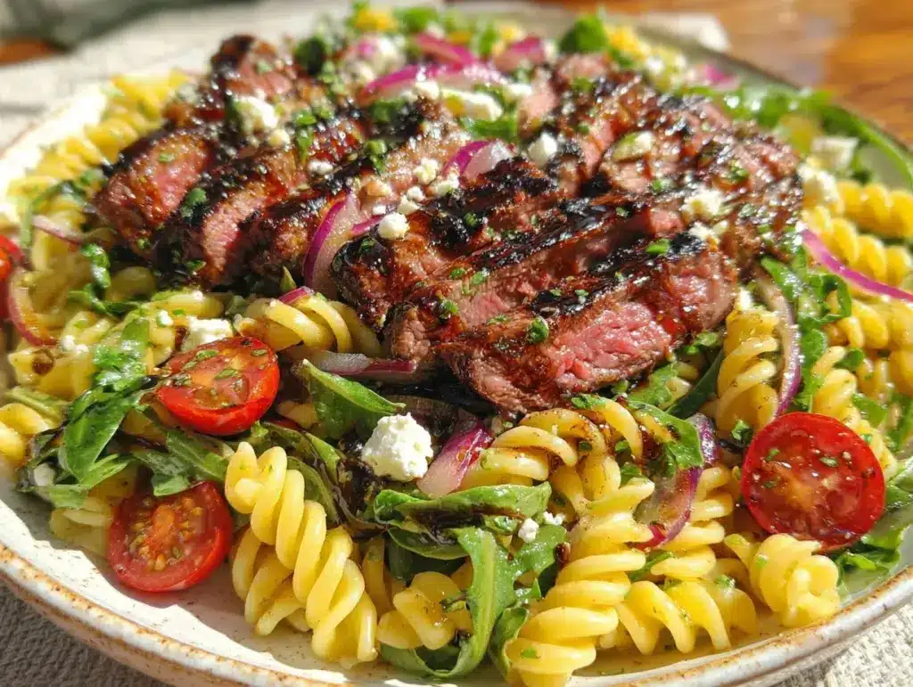grilled steak pasta salad - featured image
