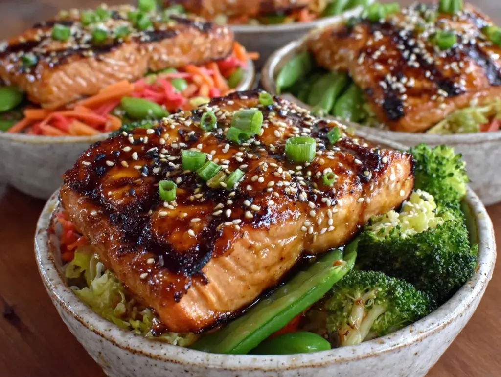 grilled teriyaki salmon bowls - featured image