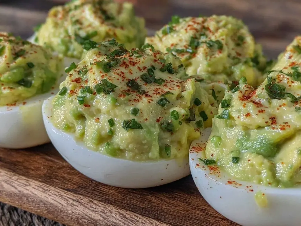 healthy avocado deviled eggs without mayo - featured image