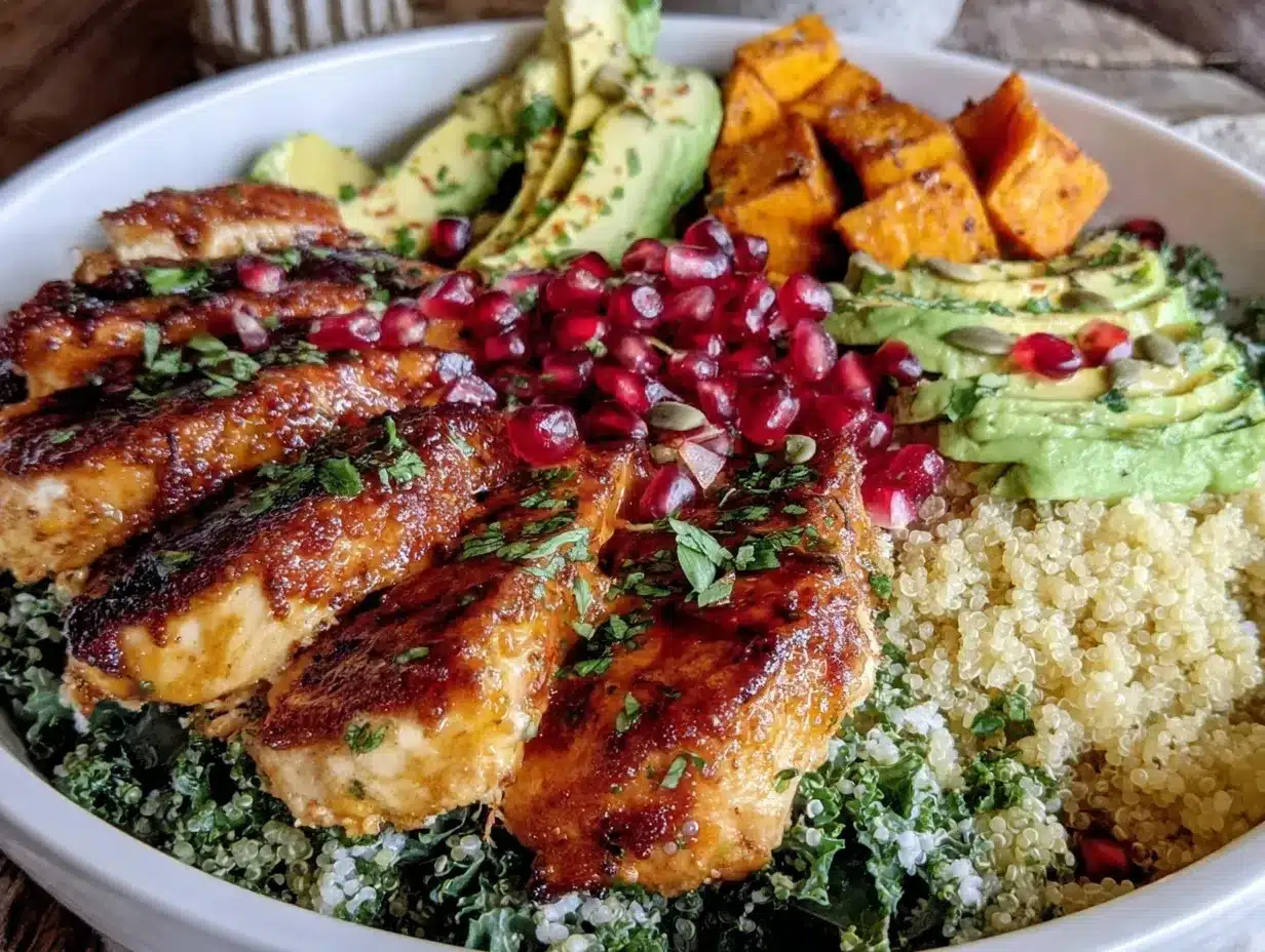 healthy high-protein grilled chicken quinoa power bowl preparation steps