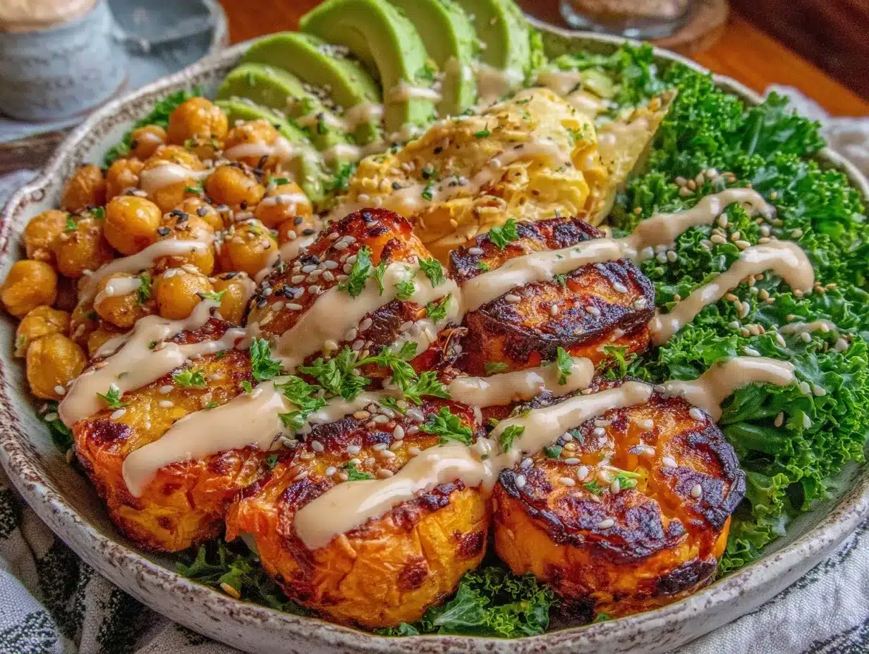 healthy roasted sweet potato buddha bowl preparation steps