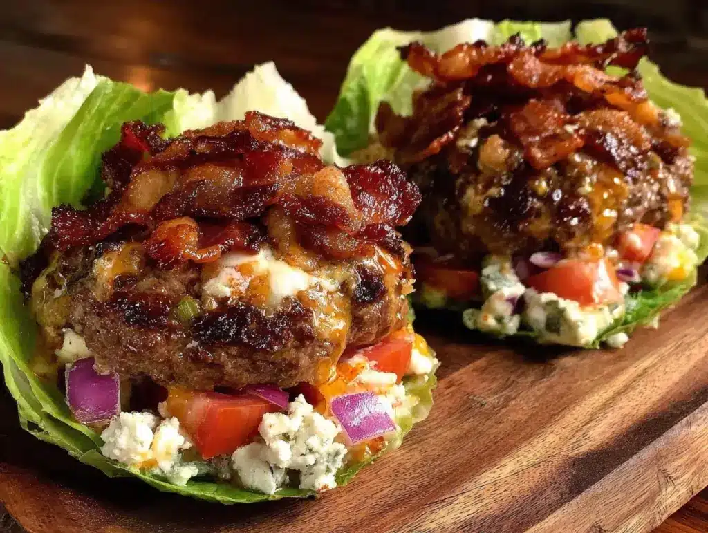 keto bacon blue cheese burger lettuce wraps - featured image