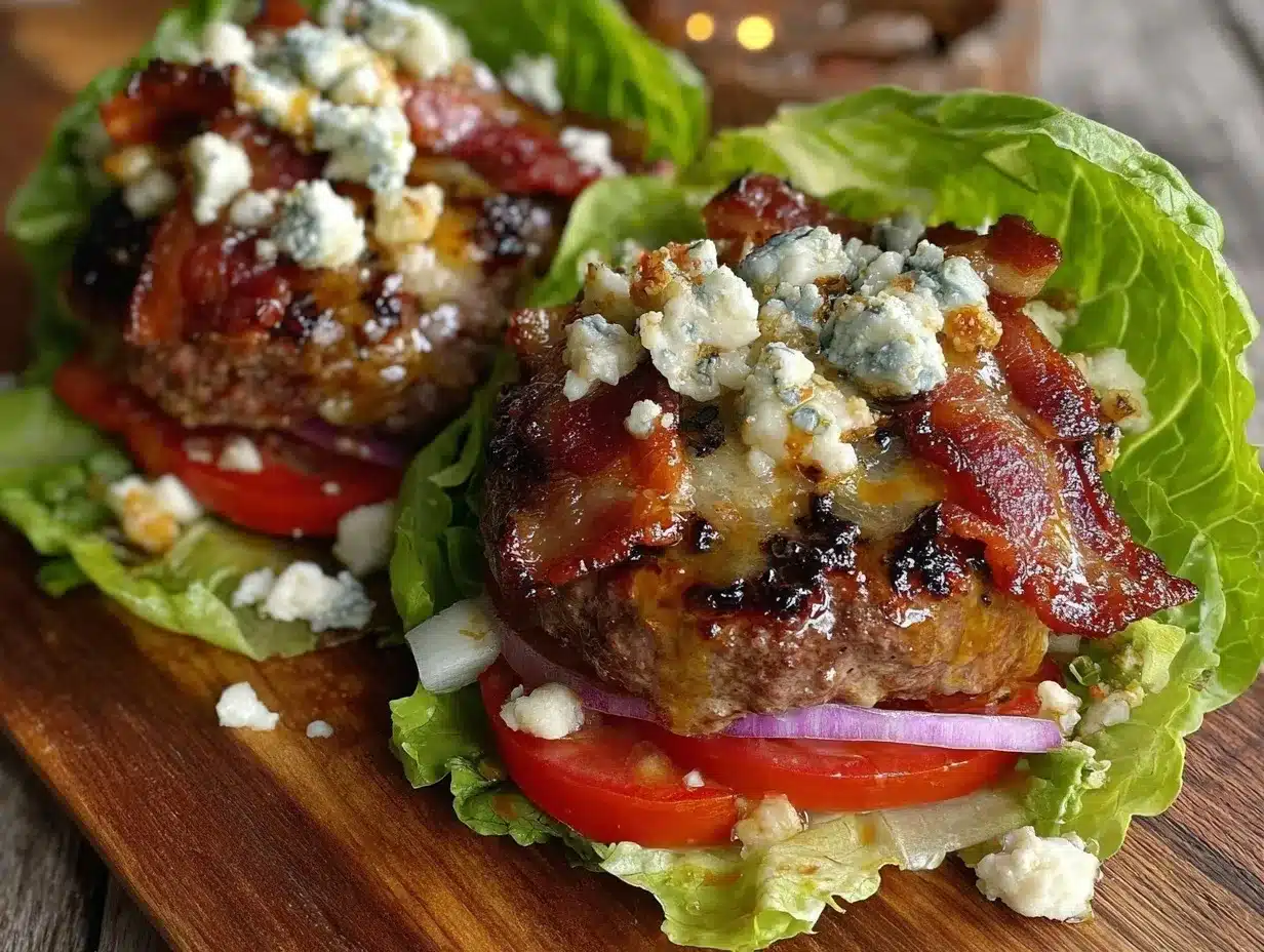 keto bacon blue cheese burger lettuce wraps preparation steps