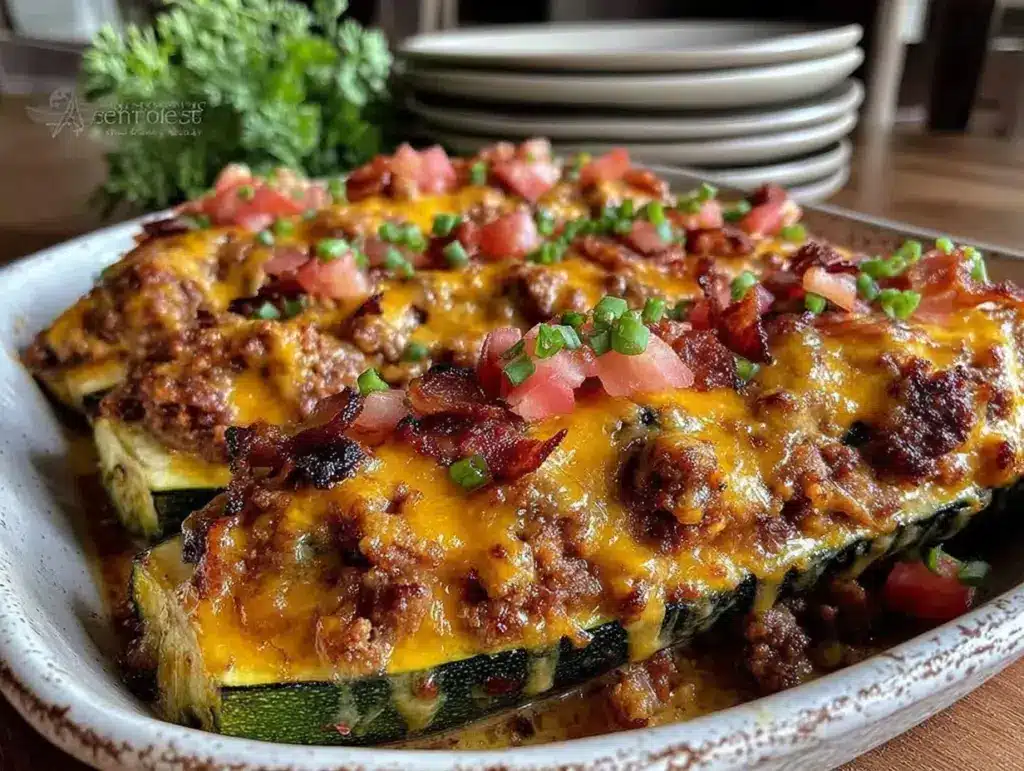 keto bacon cheeseburger stuffed zucchini boats - featured image