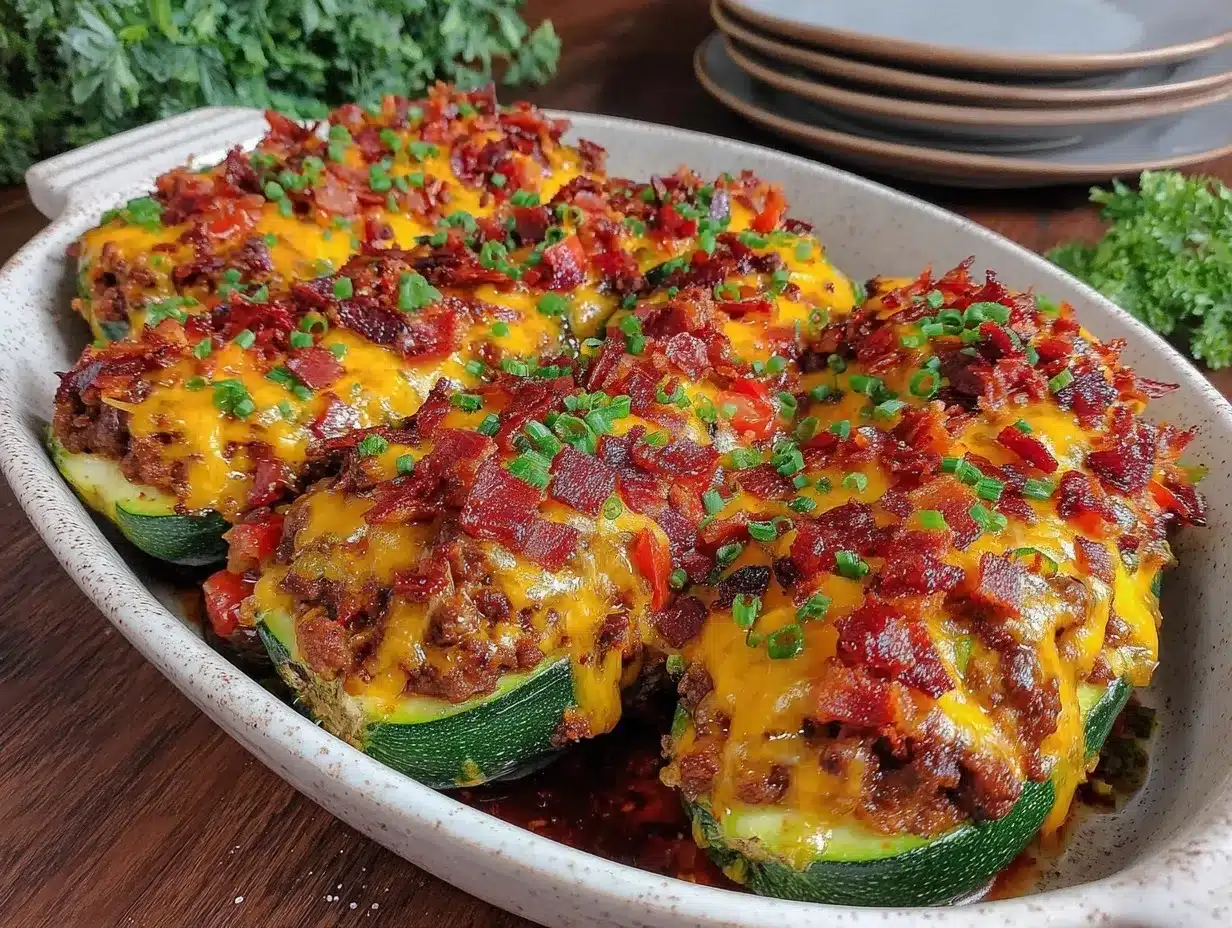 keto bacon cheeseburger stuffed zucchini boats preparation steps