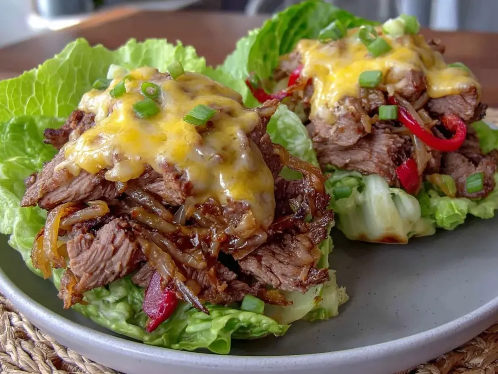 keto philly cheesesteak lettuce wraps - featured image