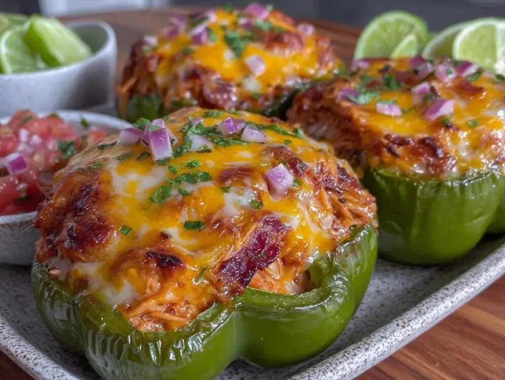 low carb chicken enchilada stuffed peppers - featured image