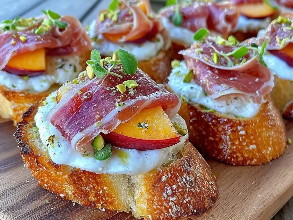 peach and prosciutto crostini - featured image