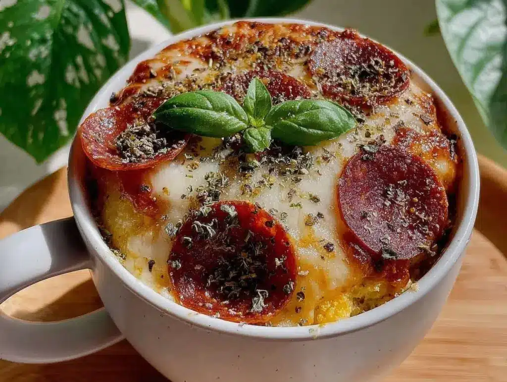 quick cheesy mug pizza recipe - featured image